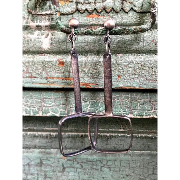 Vintage 1960s Abstract Dangle Earrings Sterling - Picture 4 of 11